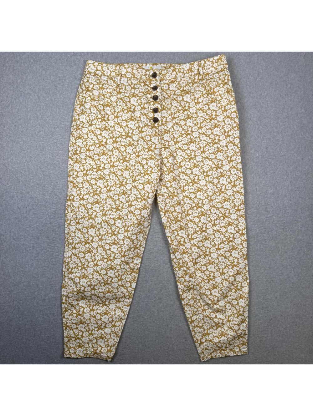 Boden Women's Size 14R Brown White Floral Button Fly Pants Trousers Cotton